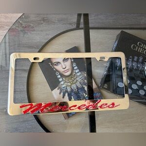 HANDMADE Silver and Red Swarovski Rhinestone License Plate Frame